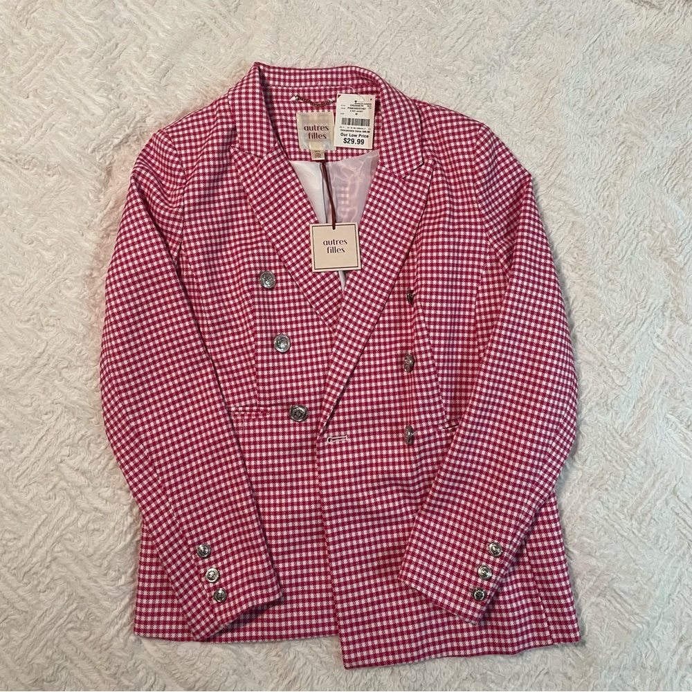 Pink and White Gingham Blazer